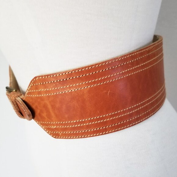 Guy Laroche Vintage Paris Made in France Wide Leather Belt 28 Tan Brown Designer - Picture 13 of 14